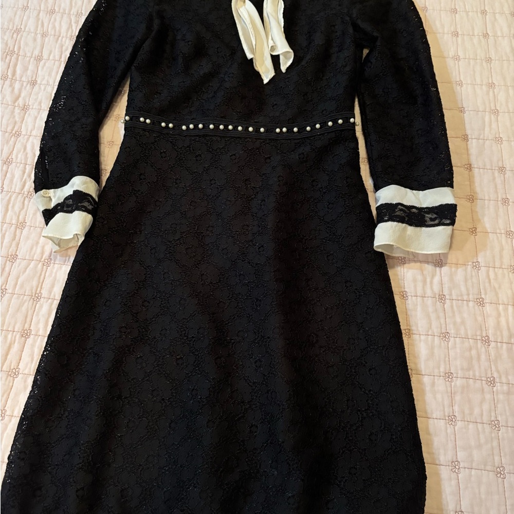 Sandro Black Lace Dress with Cream Details